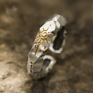 Retro Wishing Stone Ring for Men, Trendyy and Cool Style, Color-Blocked Index Finger Ring, Fashionable Imitation Thai Silver Open Ring