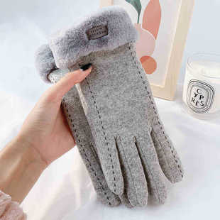 Gloves Women's Autumn and Winter Warm Double Layer fleece-lined Thickened Riding Cdy Velvet Cold-proof Cycling Windproof Touch Screen Gloves