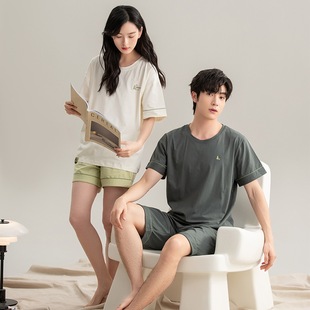 2024 Summer Class A Antibacterial Couple Pajamas Pure Cotton Short-sleeved Thin Summer Men's All Cotton Home Clothes Women's Suit