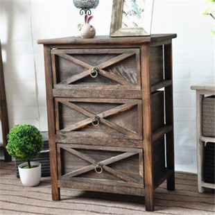 Vintage Solid Wood Bedside Table American Pastoral Rattan Storage Cabinet Bedroom Living Room Bucket Side Cabinet Balcony Storage Cabinet