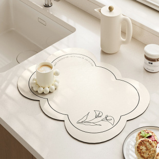 Simple cream style wash basin diatom mud absorbent mat tableware Bowl plate anti-scald insulation mat household kitchen draining mat
