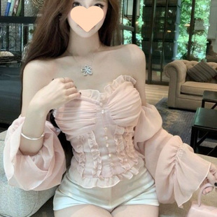 French Fairy Chiffon Shirt Shoulder Pure Desire Top Gentle Full Long Sleeve Tube Top Women's Shirt