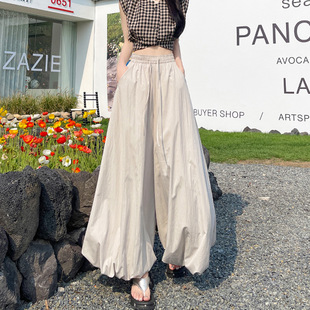 Lazy Style Puffy Lantern Pants Women's Summer New High Waist Slimming Loose Casual Wide Leg Pants Korean Style Flower Bud Pants