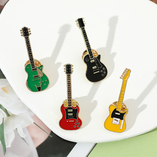Creative Metal Guitar Badge Personality Retro Electric Guitar Brooch Fashion Musical Instrument Student Backpack Clothing Accessories