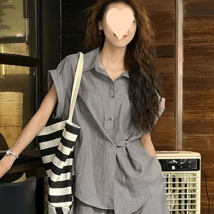 Fashion Age-reducing Irregular Shirt suit Women's Summer 2025 New Thin Small Wide-leg Shorts Two-piece Set