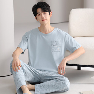 Pajamas Men's Summer Thin Pure Cotton Short-sleeved Trousers Home Clothes Youth Men's High-end plus size suit