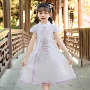 Girls' New Chinese Style Cheongsam Dress for Older Children, Children's Dress for Children's Day Performance, Hanfu Princess Dress Trendy
