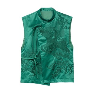 2022 Chinese Style National Fashion Vintage Heavy Industry White Crane Embroidered Lace-up Vest Jacket Chinese Style Women's Buckle Top