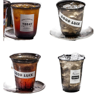 Disposable Coffee Cup Advanced Sense with Lid Thickened Cold Drink Cup Plastic Cup Net Celebrance Milk Tea Special Packing Cup