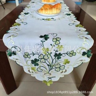 Irish national flower Clover embroidery hollow table runner placemat factory wholesale Independence Day Christmas Easter tablecloth