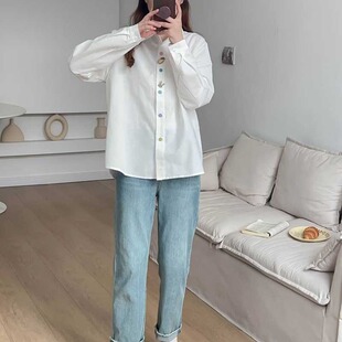 Sweet Mori brushed long-sleeved white shirt for women 2023 autumn and winter design sense niche Japanese style stacked top trendy H53
