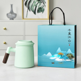 Black Pottery Wooden Handle Water Cup Ceramic Mug Office Tea Cup Accompanying Hand Annual Meeting Business Gift Gift Box Customization