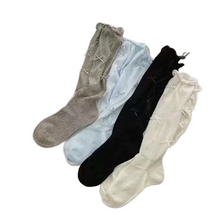 Spring and Summer Ballet Style Bow Jk Lolita Socks Women's Over-the-Knee White Leg Stacked Socks Boneless Breathable Socks
