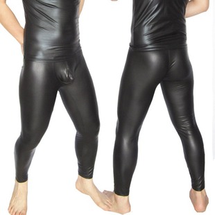 Charming Sexy Men's Body Shaping Imitation Leather Tights Nn25 Men's Bottoming Intimates Set Short-Sleeved Imitation Leather Tights