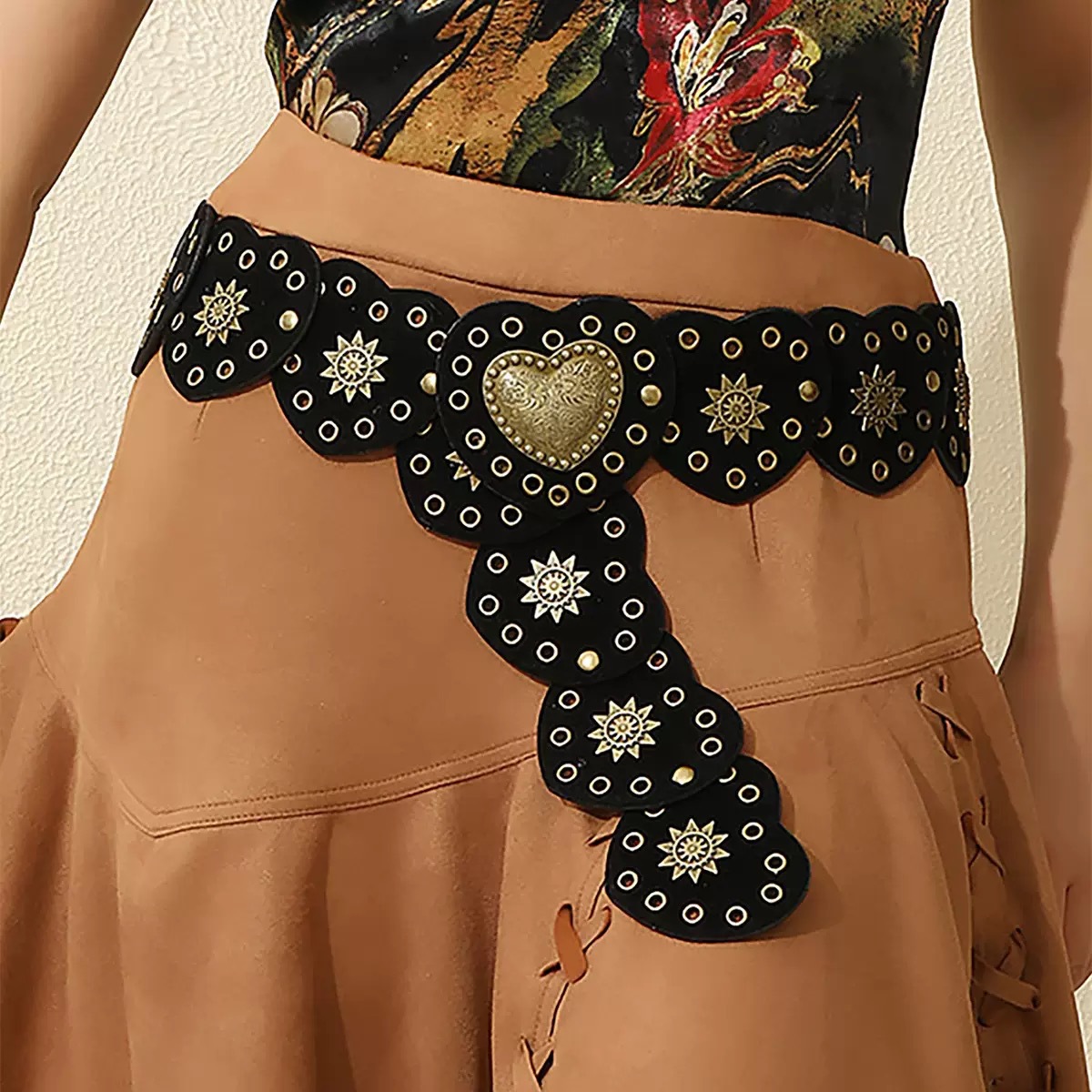 Bohemian Style Heart-Shaped Luxury Velvet Large Round Patchwork Women's Versatile Vintage Belt