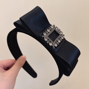 Black Velvet Bow Square Zirconium Headband Women's Rich Family Gold Diamond Headband Autumn and Winter Small Fragrant High Cranial Headwear