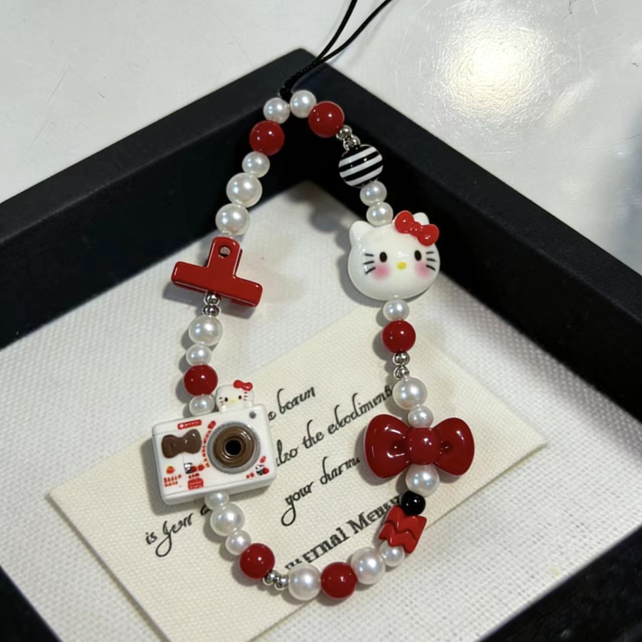 Cute Bow-Knot Kitty Cat Phone Lanyard DIY Wrist Chain Ccd Camera Keychain Pendant Lanyard