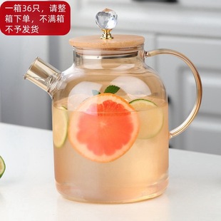 Factory supply large capacity bamboo lid cold water bottle household explosion-proof glass cold water bottle heat-resistant high borosilicate juice pot