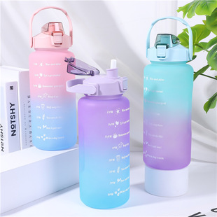 2000ml large-capacity sports kettle cross-border handle water cup plastic water cup frosted gradient direct drinking pipette cup