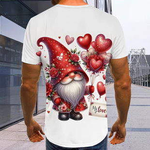 European and American Summer New Valentine's Day Love Pattern Round Neck Short Sleeve Top 2025 Cross-border Casual T-shirt Men's Wear