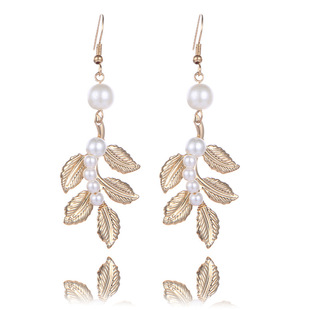 Kajiatong European and American Bride Leaf Hair Band Baroque Golden Leaf Headwear Bracelet Earring Arm Ring Earring Wedding