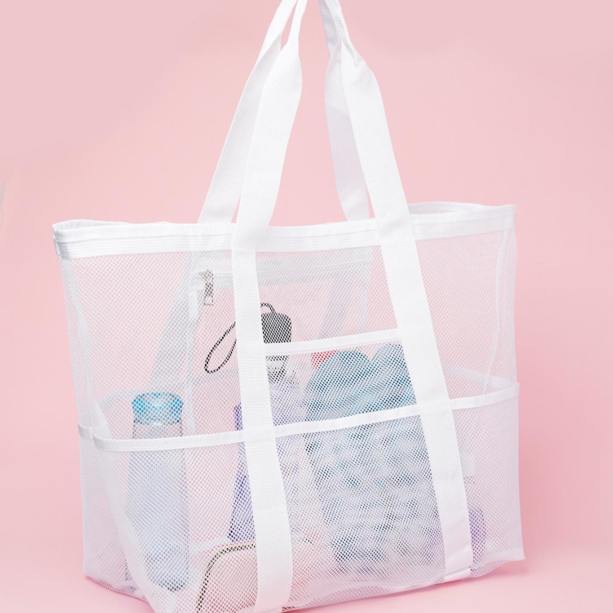 Large capacity beach bag with toy mesh, multi-functional travel tote/shoulder bag, swimsuit storage bag