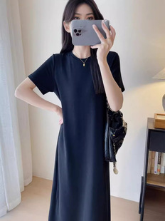Ladder Cotton Hepburn Style Black Inner Base Straight Tube Slimming Short Sleeve Dress Sleeveless Vest Small Black Dress Women's Summer