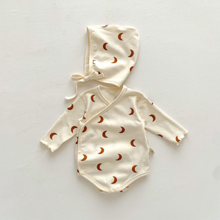 Baby spring and autumn Nordic style printed one-piece climbing long romper newborn baby boneless sewing comfortable homewear