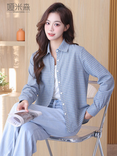 Pure Cotton Plaid Shirt Women's Long-sleeved Spring and Autumn New Style All-match Slim-fit Top Summer Cotton Casual Shirt