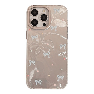 Чехол для iPhone 15, Apple 14 Pro Max, подходит для 13, синий в горошек, с бантиком, жесткий, 16