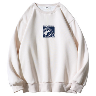Round neck sweater men's fashion brand ins Autumn 2023 New loose hooded fleece-lined warm long sleeve non-inverted velvet coat