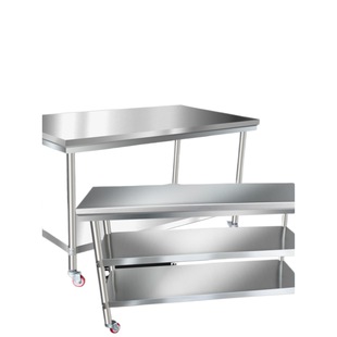 Stainless steel double-layer workbench with wheels hotel kitchen console milk tea table tool table workshop packing table