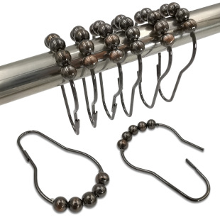 Amazon Hot Selling Stainless Steel Five Bead Ball Shower Curtain Hook Modern Simple 12 Pack Curtain Hook