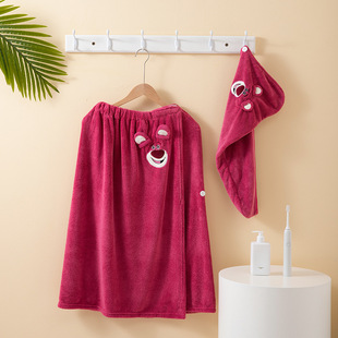 Strapless Bath Skirt Women's Coral Fleece Summer Water-absorbing Quick-drying Bath Cap Large Wrap Towel Cartoon Household Bath Two-piece Set Wholesale