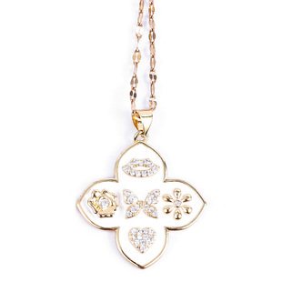 2022 new geometric flowers butterfly love lips pendant men and women copper set zircon oil necklace wholesale