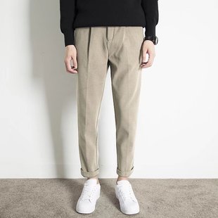 Woolen pants men's autumn and winter straight trousers Korean style fashionable back elastic waist versatile small suit pants cropped casual pants men