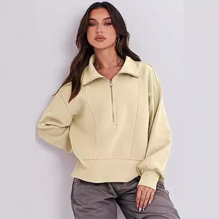 Fashion 2024 Autumn Urban Style Elegant Sweater Women's Polyester Turtleneck Half Open Collar regular Women's Sweater