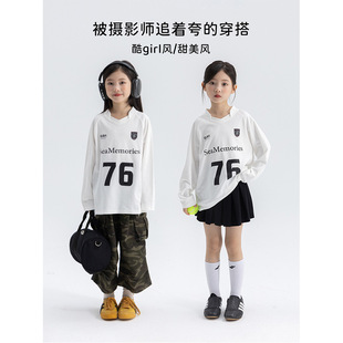Girls' Alphabet Sports Jersey 2025 Spring New Children's Quick-drying Long-sleeved T-shirt for Middle and Big Children's Fashionable Casual Top