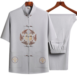 Chinese Short-sleeved Hanfu suit Cotton and Linen Men's Tang Suit Chinese Style Middle-summer Taiji Suit for the Elderly Zen Suit Men's Clothing
