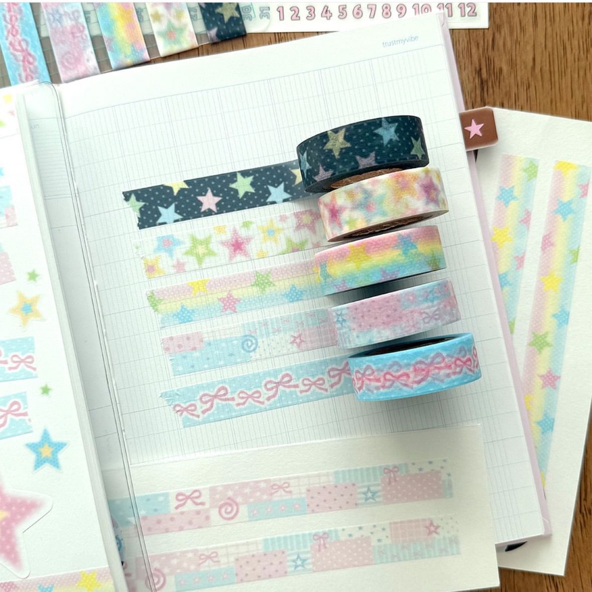 Cute girl five-pointed star and paper tape ins decorative Korean stickers stars basic hand account collage material roll