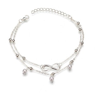 Europe and the United States cross-border foreign trade summer New ins fashion Imitation Pearl Digital 8 pendant double-layer anklet women's creative foot ornaments