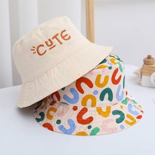 Spring, summer and autumn baby double-sided fisherman hat boys and girls fresh thin sun hat baby cotton sunscreen hat