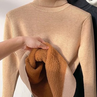 fleece-lined Thickened One-piece Velvet Sweater Women's Winter Thick Mink Velvet Warm Top High Collar Base Shirt Women's Autumn and Winter Fashion