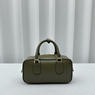 Genuine Leather Miu Embroidered Wrist Handbag Boston Bowling Bag Women's Handbag Bag Women's High Version