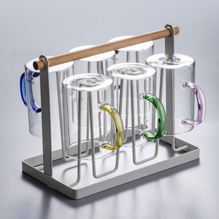 Color handle borosilicate glass green tea cup office men and women Tea coffee cup large capacity straight water Cup