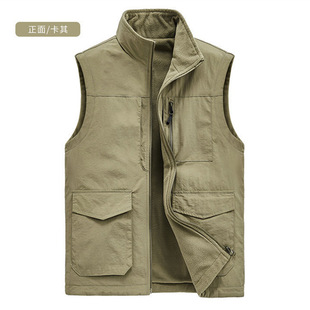 Autumn and Winter fleece-lined double-sided wear multi-pocket vest men's dad warm plus size vest outdoor fishing waistcoat 2006A