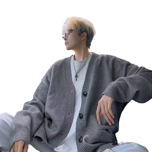 Autumn and Winter Knitted Cardigan Coat Men's and Women's Lazy Style Otd Wear Korean V-Neck Sweater Trendy Wool