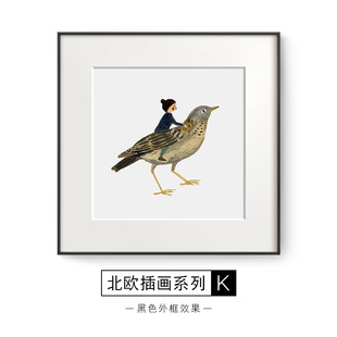 Nordic Simple Model Room Illustration ins Style Fresh Art Hanging Painting Living Room Dining Room Bedroom Hallway Decorative Painting
