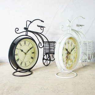 Metal Handmade Three-wheeled Bicycle Model with Clock Craft Home Decorations Pen Holder Storage Rack