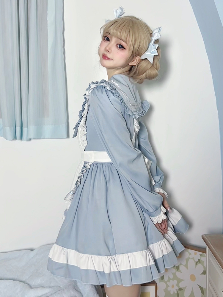 Original Japanese-Style Sweet Academy-Style Maid Outfit Cos Soft Girl Long-Sleeve Lolita Sailor Dress Set